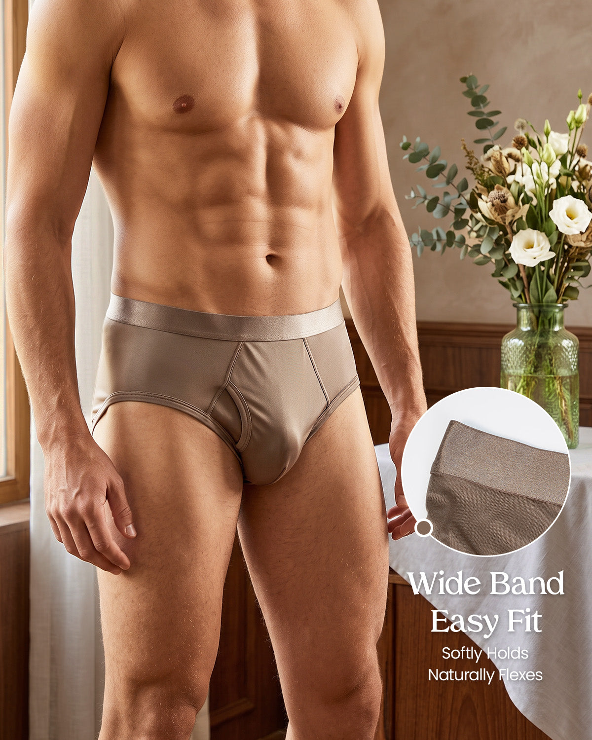 FEELITS KNM08 Slip de seda de morera para hombre – Ultrasuave, con abertura frontal