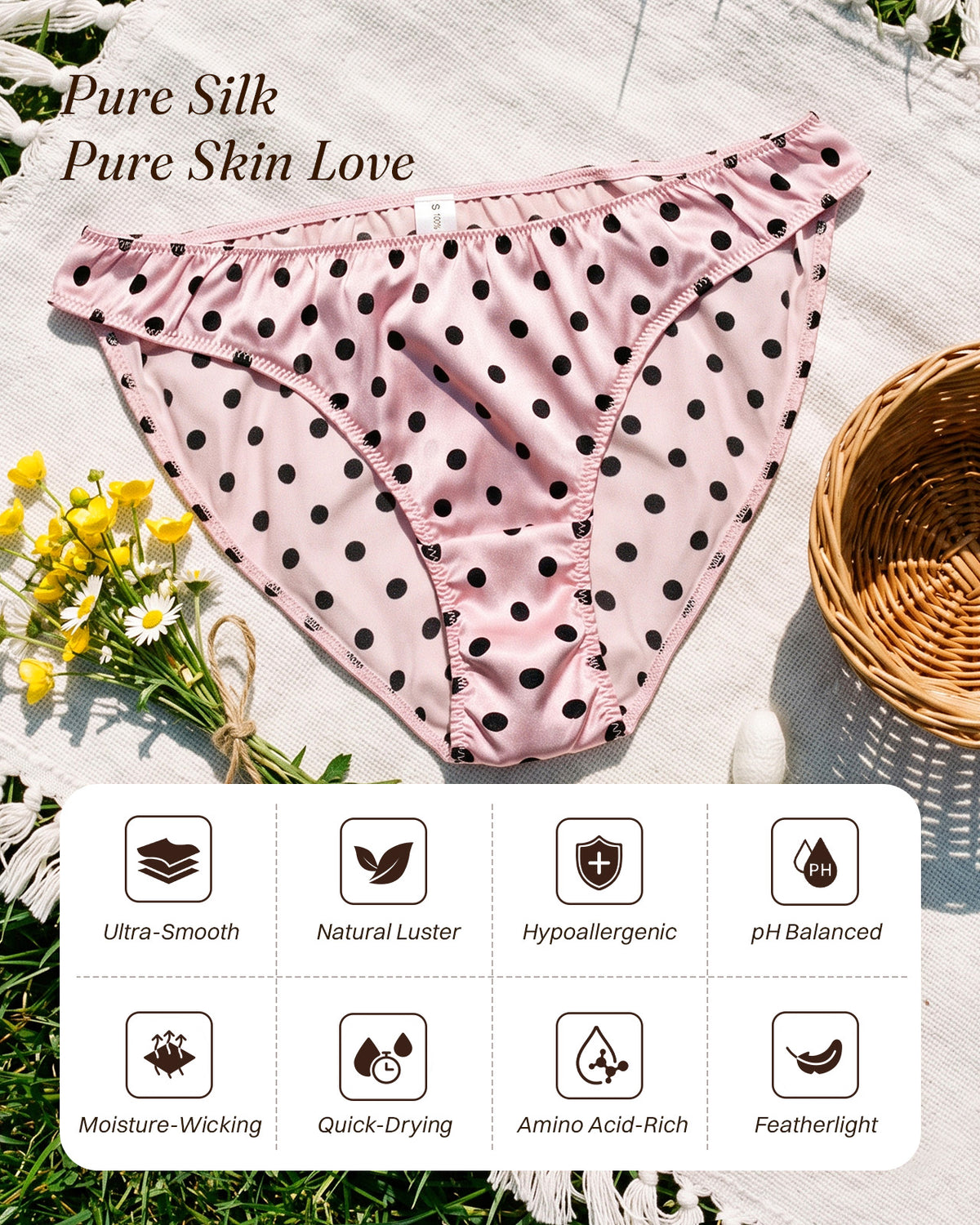 FEELITS KNP13 blush polka dot silk bikini panties — benefits