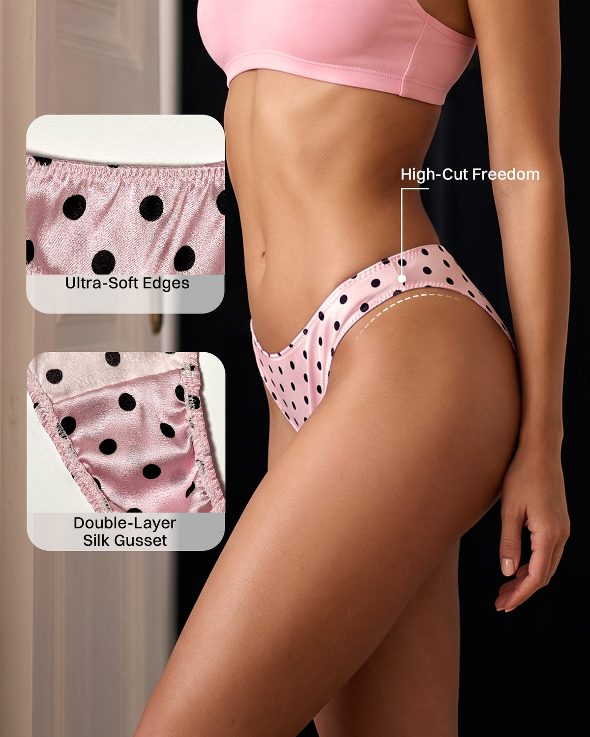 FEELITS KNP13 blush polka dot silk bikini panties — details
