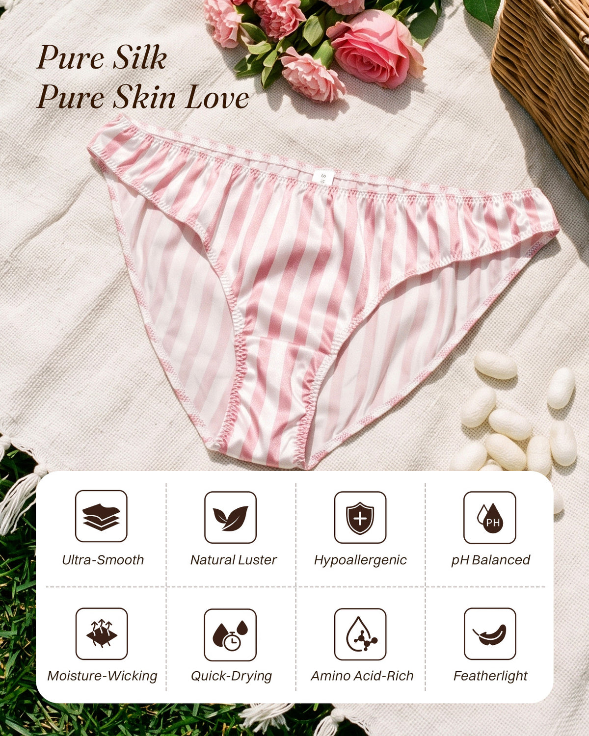 FEELITS KNP13 blush stripe silk bikini panties — benefits