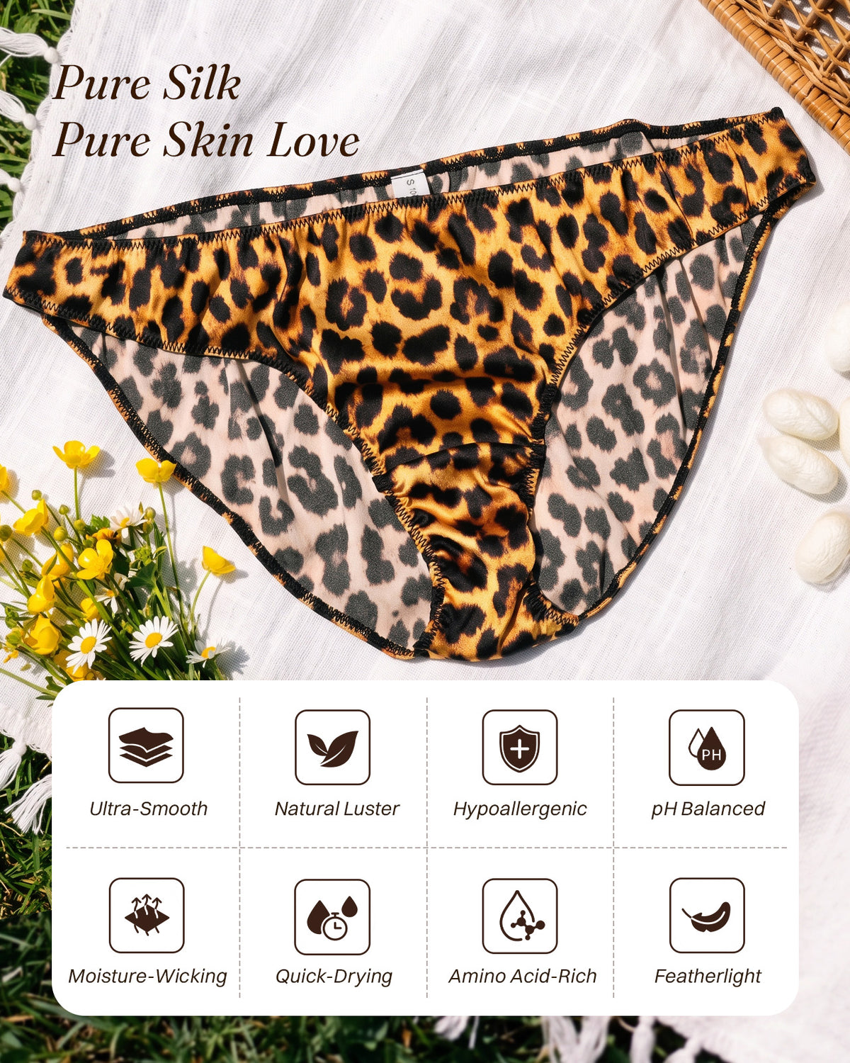 FEELITS KNP13 golden leopard silk bikini panties — benefits