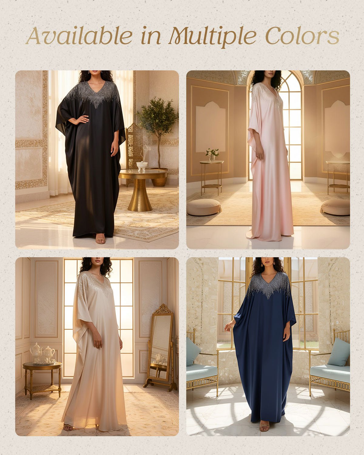 FEELITS MSL01 LumiFlow Embroidered Jalabiya – Satin Kaftan for Ramadan & Eid - FEELITS