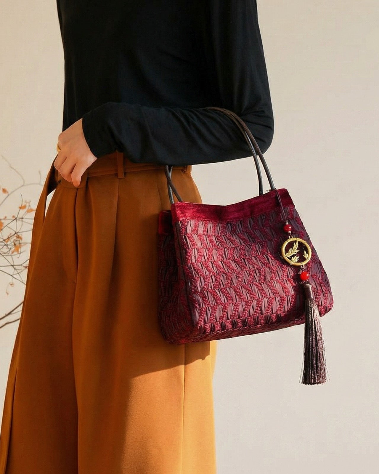 Feelits Luxury Gambiered Canton Silk (Xiangyunsha) Top - Handle Cube Bag - FEELITS
