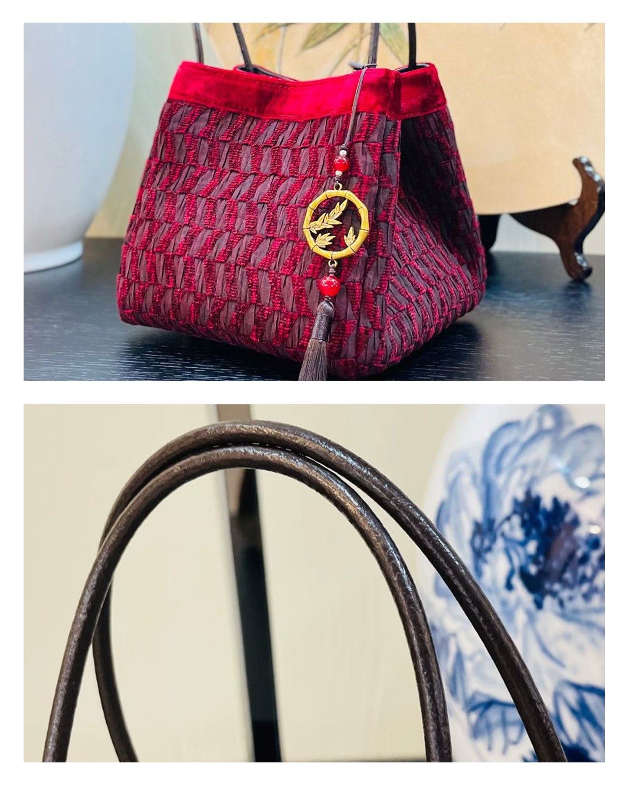 Feelits Luxury Gambiered Canton Silk (Xiangyunsha) Top - Handle Cube Bag - FEELITS