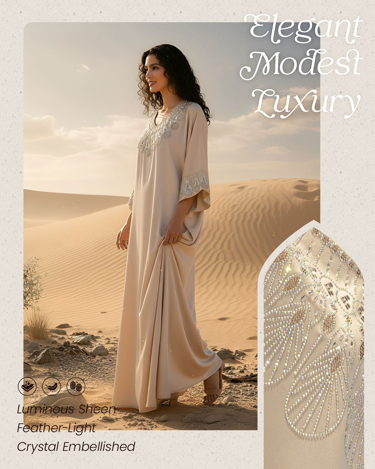 FEELITS MSL03 LumiFlow Satin Jalabiya – Teardrop Sequin Kaftan - FEELITS