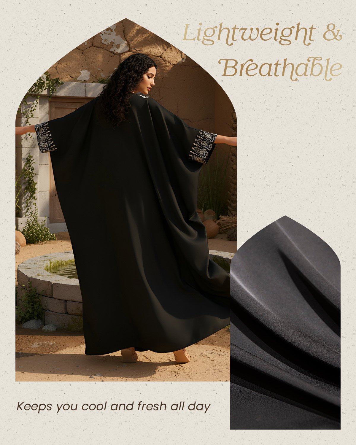 FEELITS MSL03 LumiFlow Satin Jalabiya – Teardrop Sequin Kaftan - FEELITS