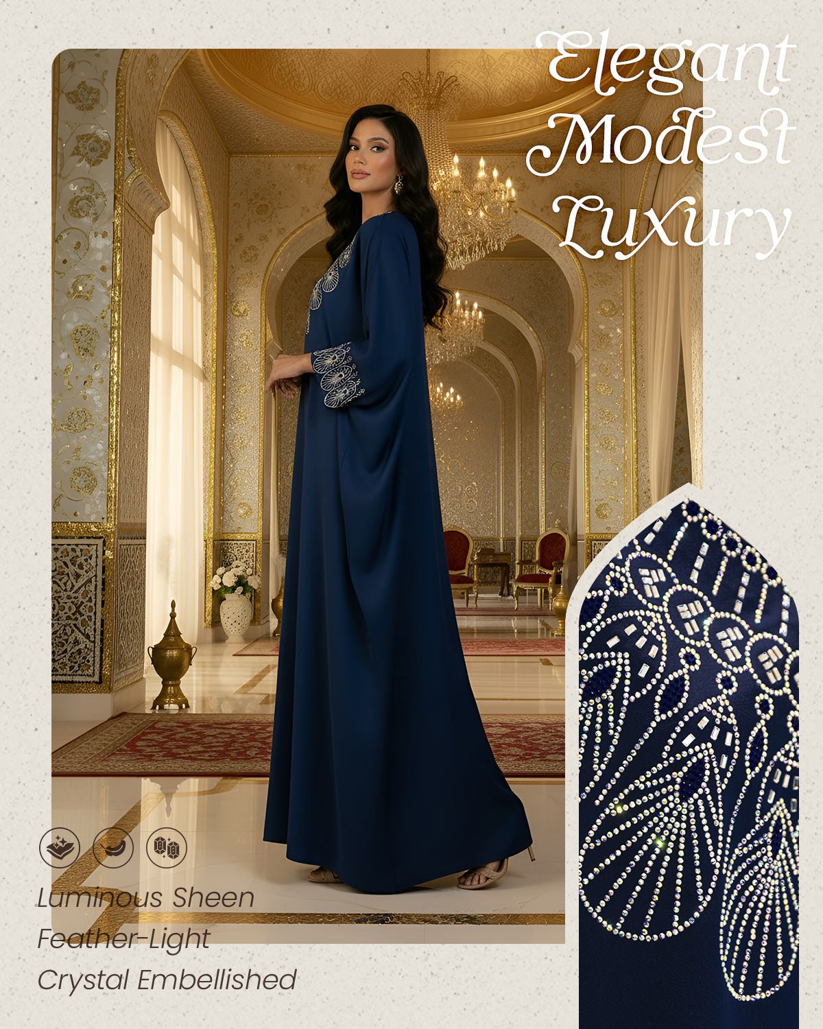FEELITS MSL03 LumiFlow Satin Jalabiya – Teardrop Sequin Kaftan - FEELITS
