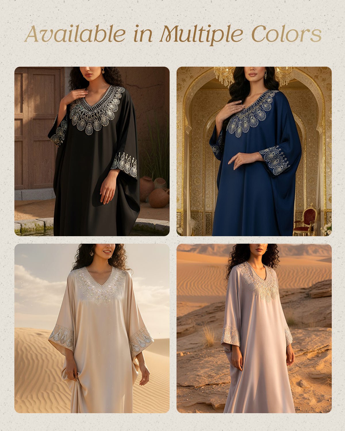 FEELITS MSL03 LumiFlow Satin Jalabiya – Teardrop Sequin Kaftan - FEELITS