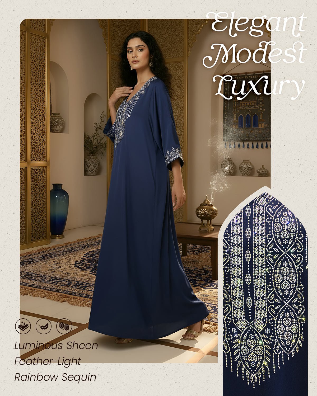 FEELITS MSL04 LumiFlow Satin Jalabiya – Rainbow Sequin Kaftan - FEELITS