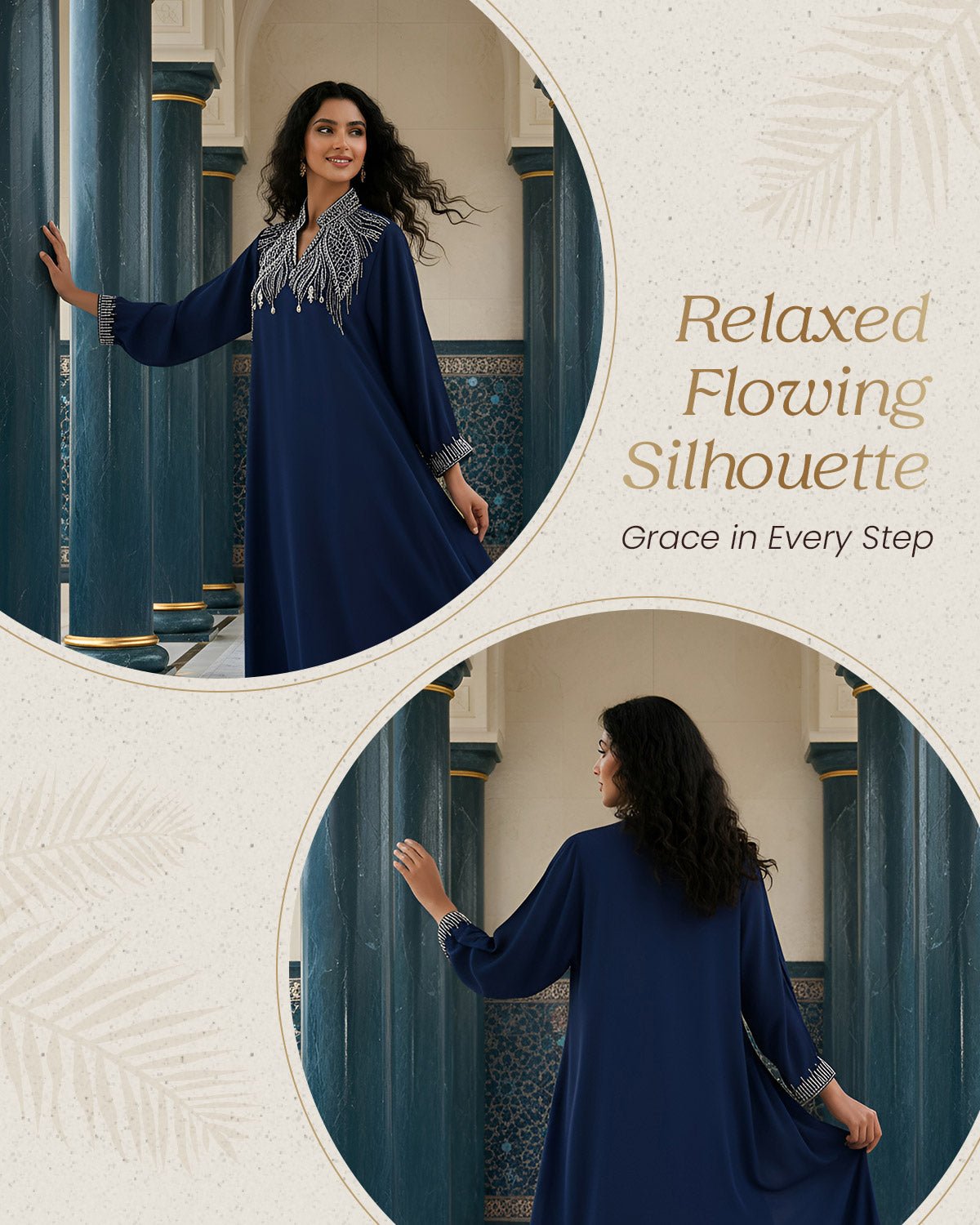 FEELITS MSL02 LumiFlow Farasha Jalabiya – Sequin Trim Satin Kaftan - FEELITS
