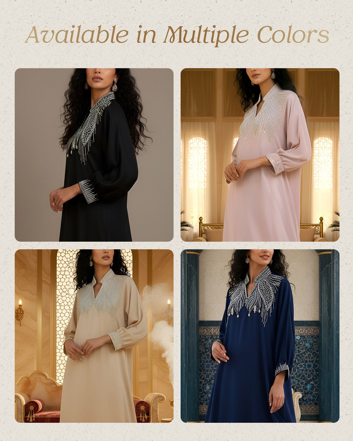 FEELITS MSL02 LumiFlow Farasha Jalabiya – Sequin Trim Satin Kaftan - FEELITS