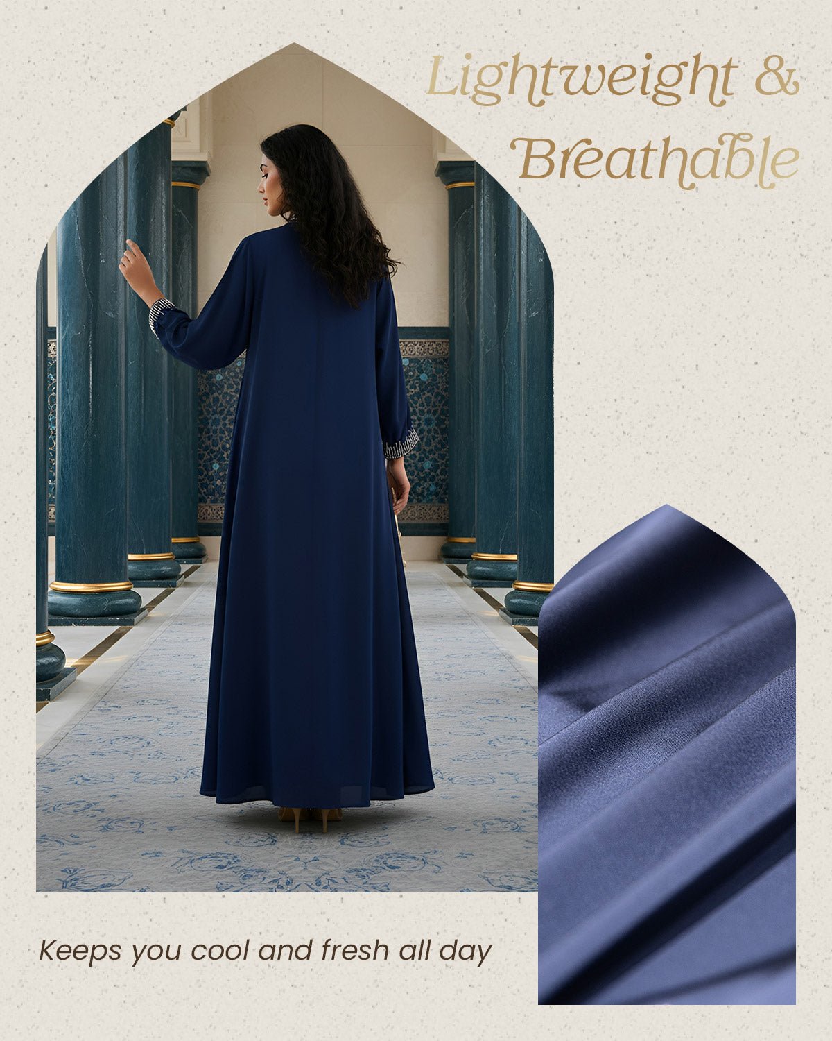 FEELITS MSL02 LumiFlow Farasha Jalabiya – Sequin Trim Satin Kaftan - FEELITS