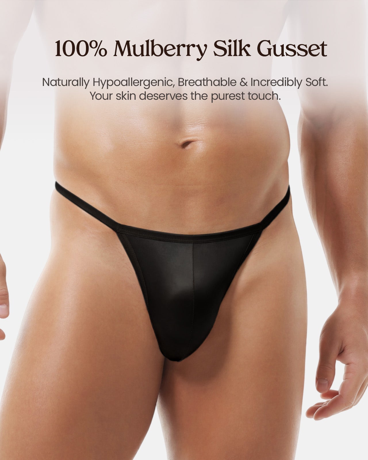 FEELITS Men's Mulberry Silk Thong – Ultra - Soft Breathable T - Back Underwear - FEELITS