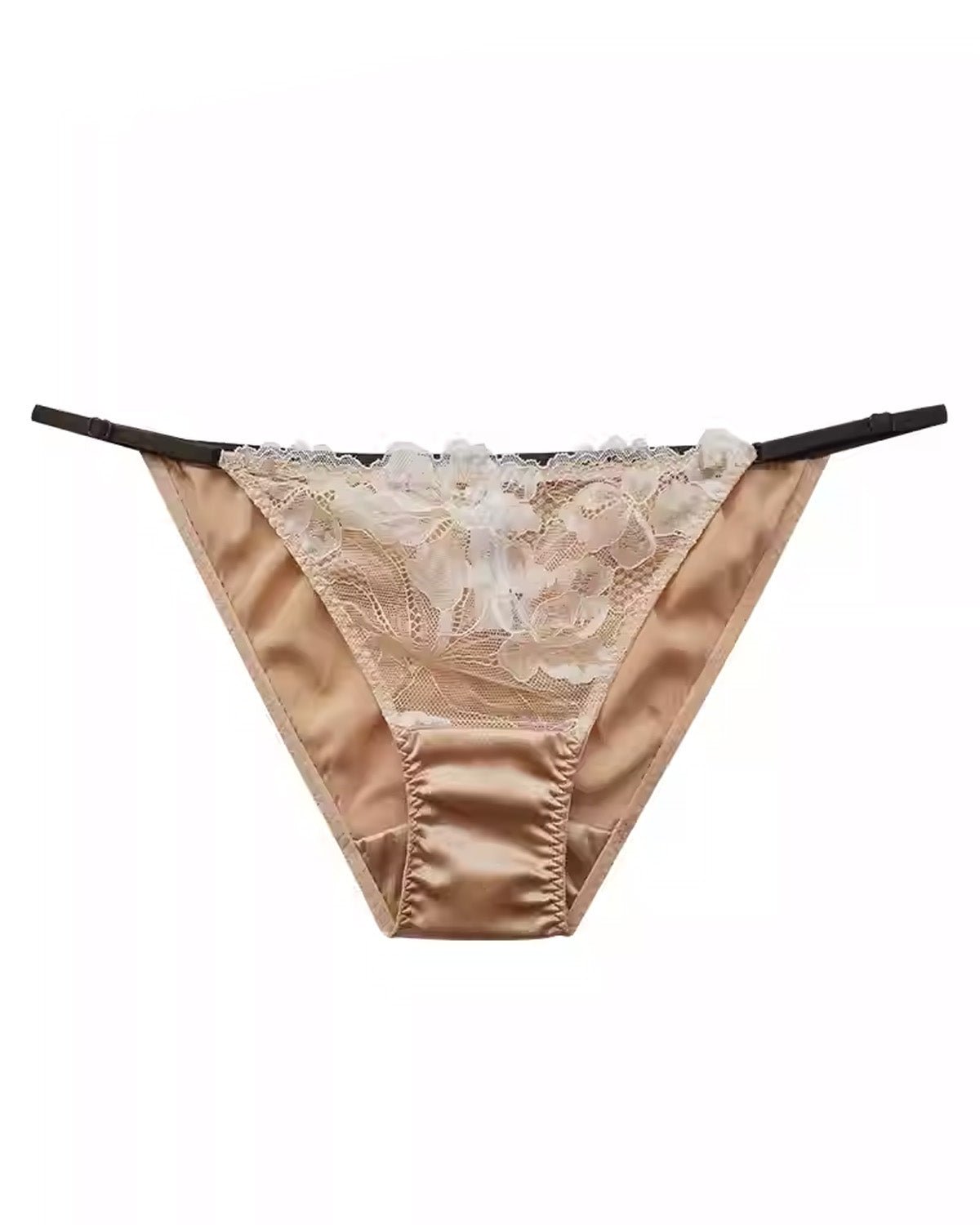 FEELITS Mulberry Silk & Lace Low - Rise Bikini Panties – Mulberry Silk, Sheer Strap Design with Adjustable Waist - FEELITS