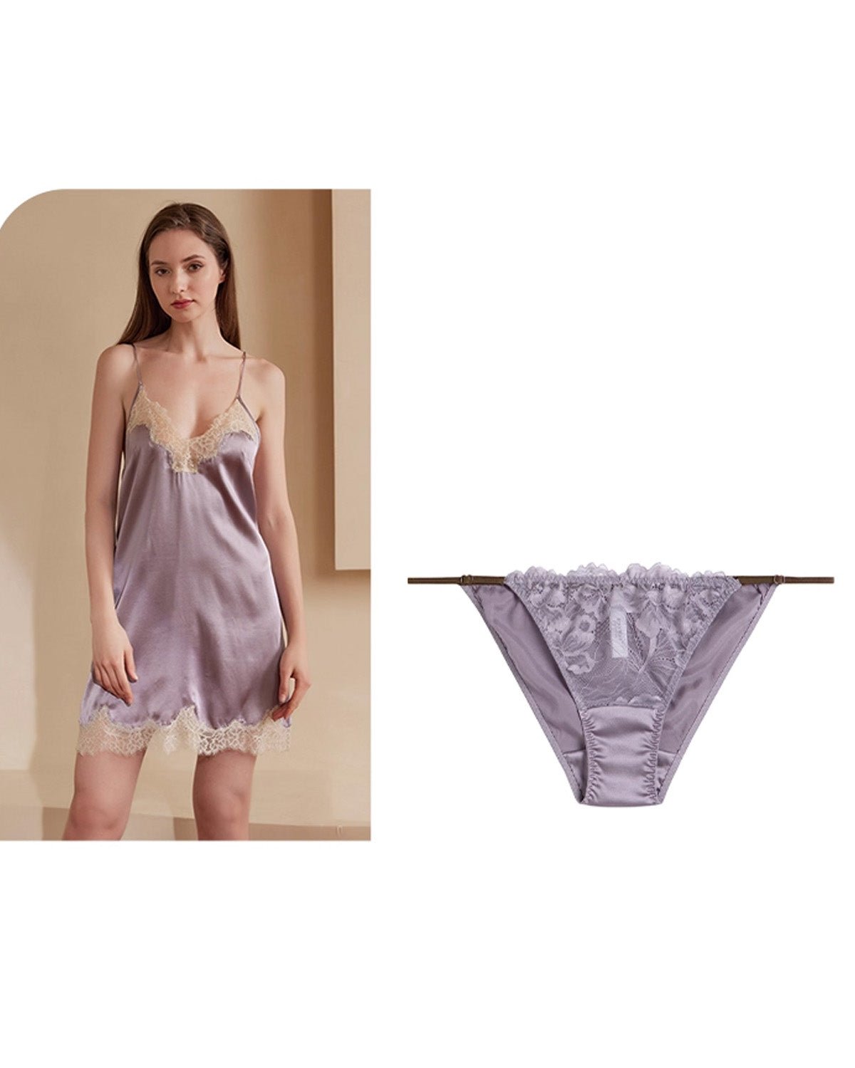FEELITS Mulberry Silk & Lace Low - Rise Bikini Panties – Mulberry Silk, Sheer Strap Design with Adjustable Waist - FEELITS