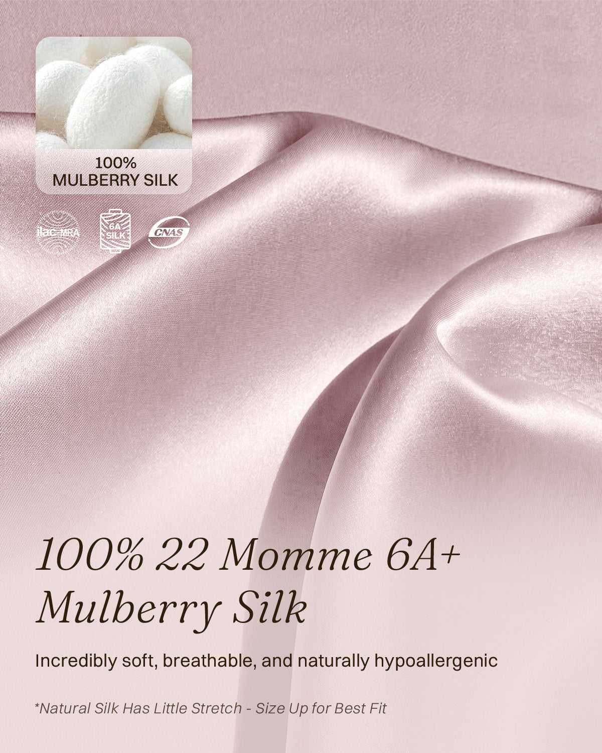 FEELITS NG02 light pink silk nightgown — 22 momme mulberry silk fabric close-up #Color_Light Pink