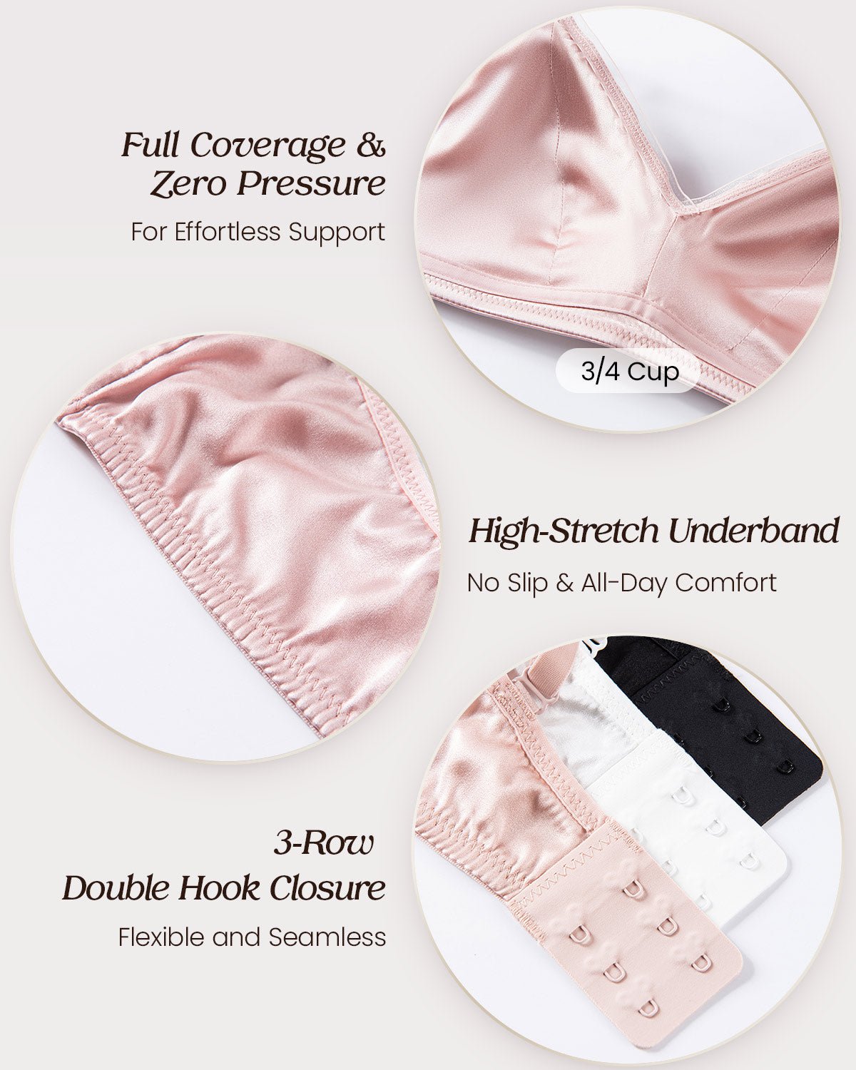 FEELITS Real Mulberry Silk Bra, Full Coverage Silk Satin Bralette, Wireless with Adjustable Straps, Breathable Soft Cup - FEELITS