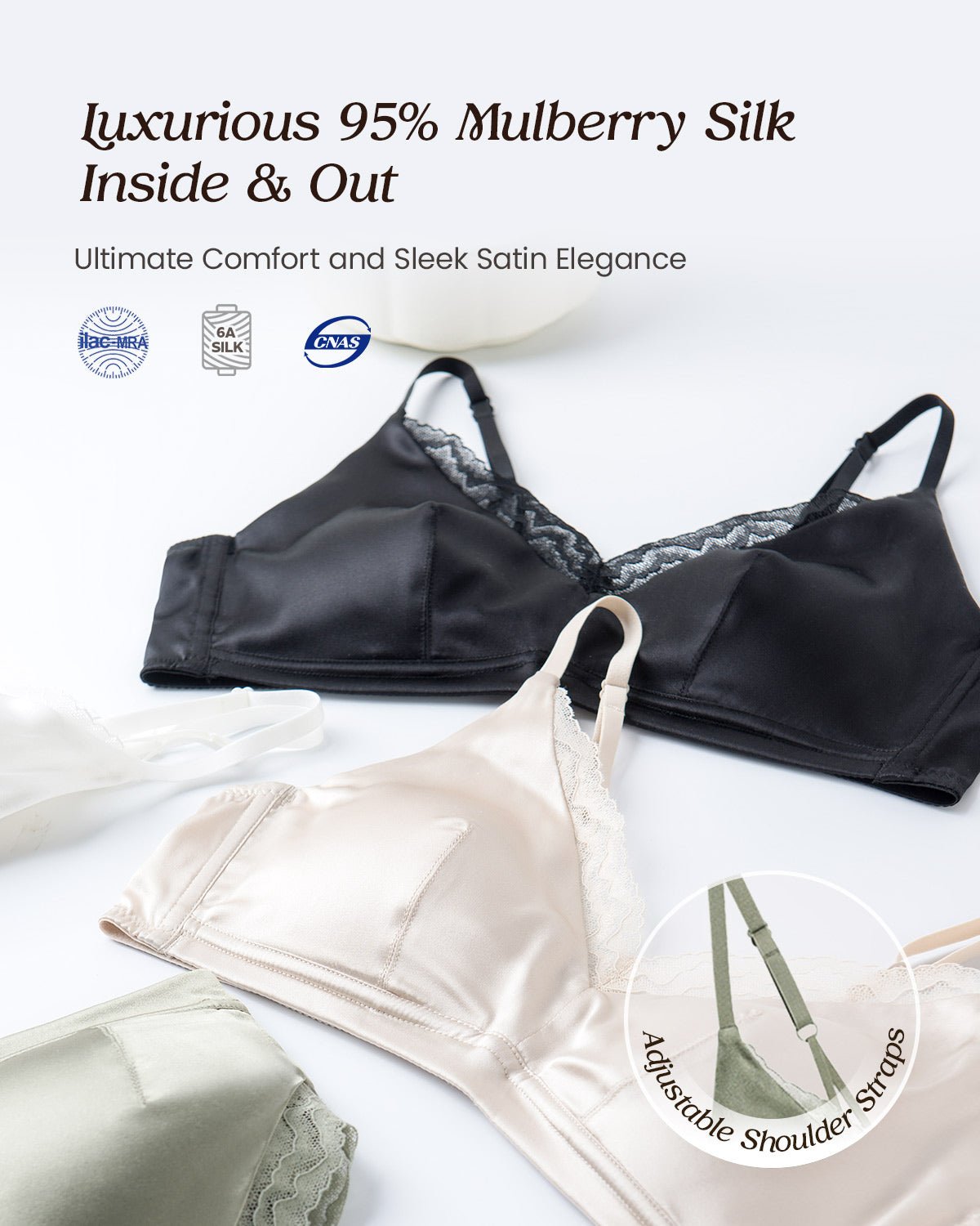 FEELITS Real Mulberry Silk Bralette, Luxury 22 Momme Silk Full - Coverage Wire - Free Bra for Women, Sexy & Ultra Comfortable - FEELITS