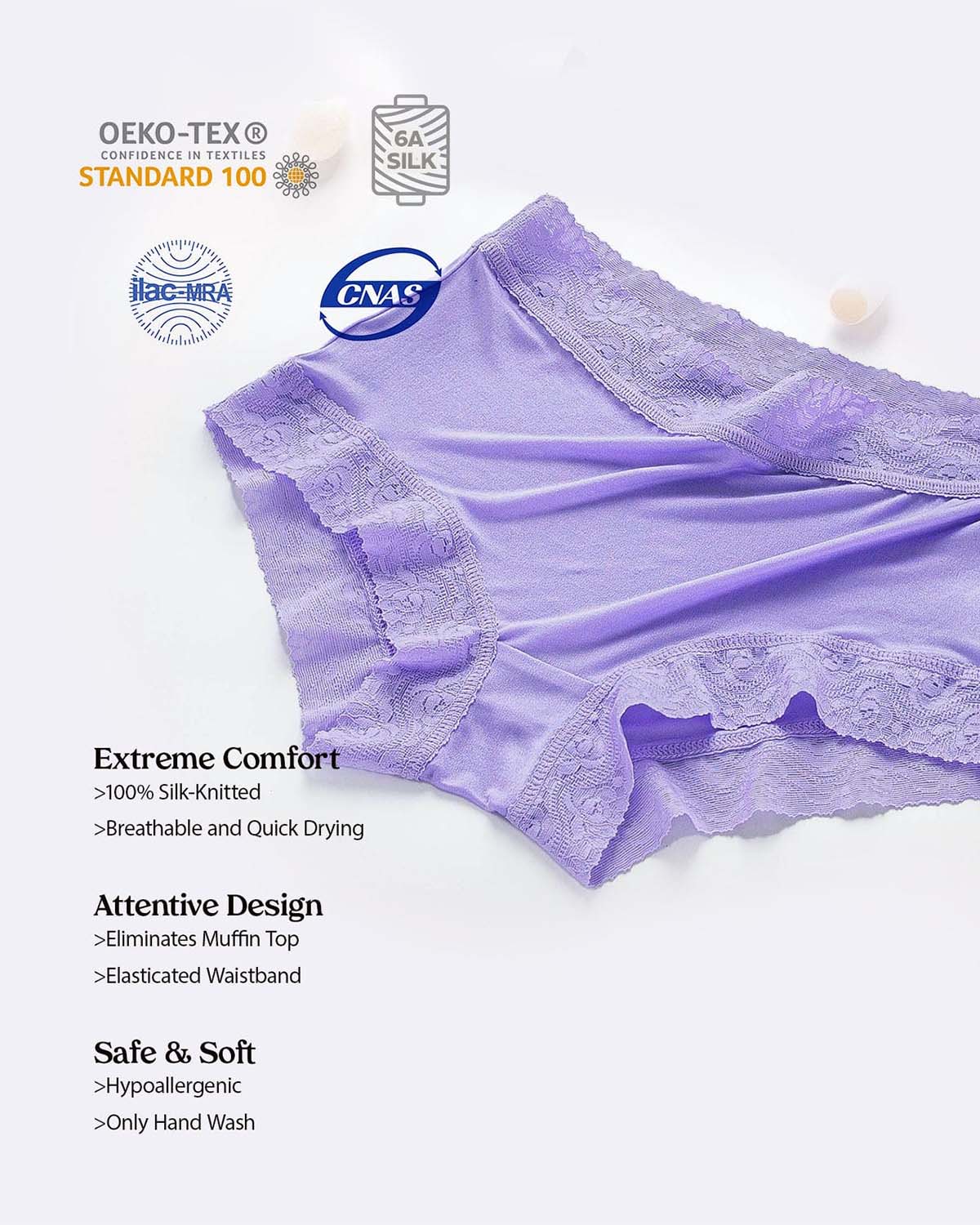 FEELITS Royal Mulberry Silk. Extreme Comfort Mid - Waist Knitted Hipster silk panties For Women - FEELITS