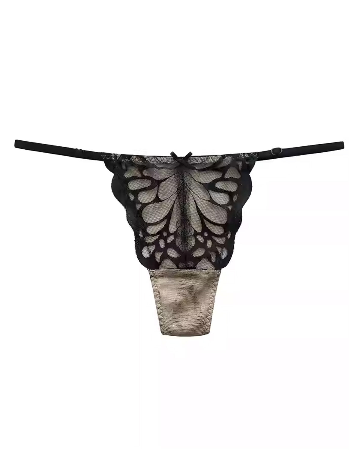 FEELITS Seduction Silk Butterfly Lace Thong – 100% 6A Mulberry Silk Sheer Low - Rise G - String Panties for Women - FEELITS