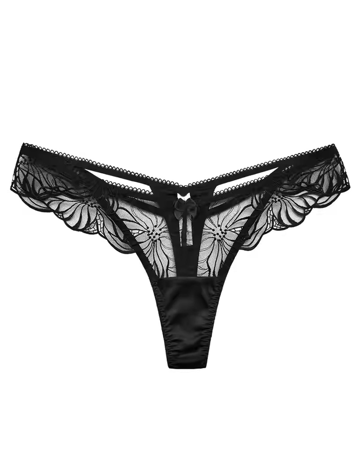 FEELITS Seduction Silk Embroidered Lace Low - Rise Sheer Thong Panties – Luxury 93% Mulberry Silk Lingerie for Women, Sensual, Honeymoon & Wedding Ready - FEELITS