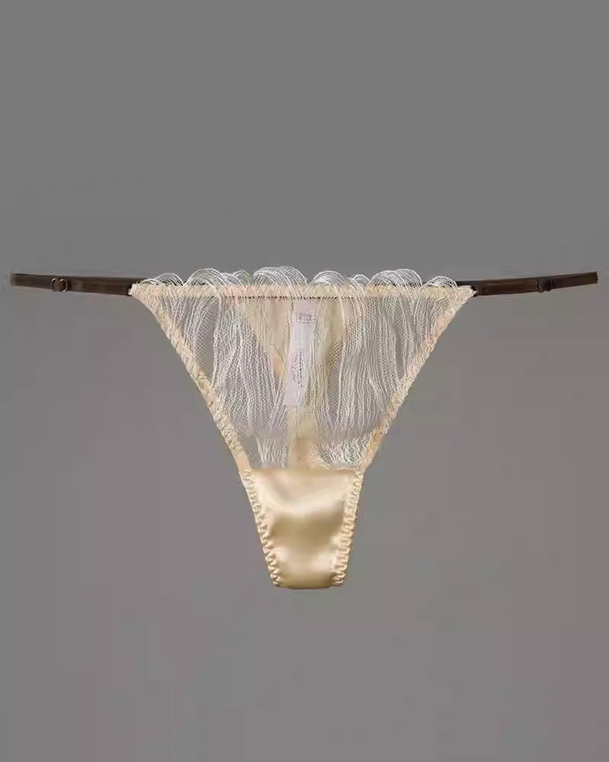 FEELITS Seduction Silk Embroidered Lace Low - Rise T - Back Thong Panties – Luxury 93% Mulberry Silk Lingerie for Women, Sheer, Sensual & Elegant - FEELITS