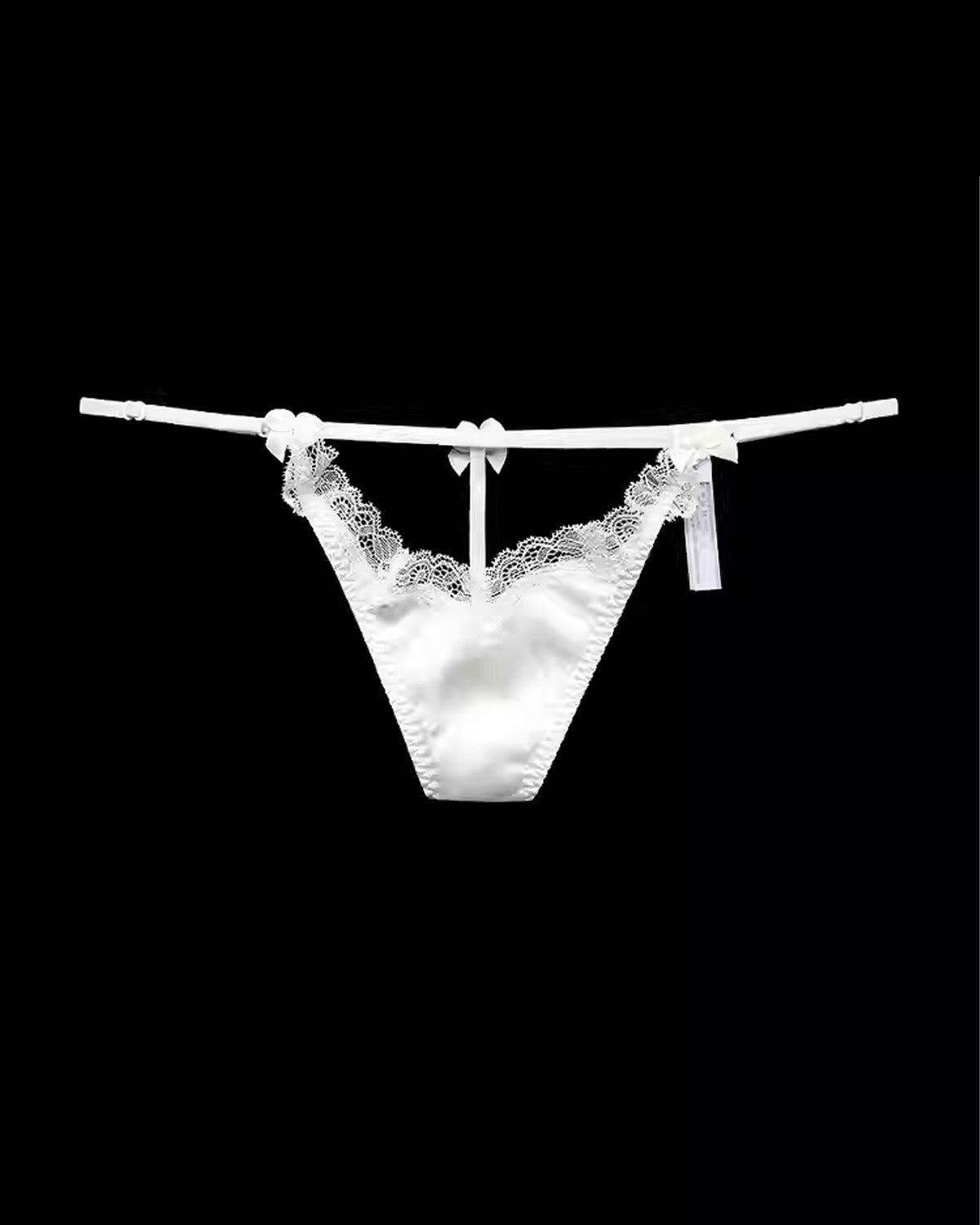 FEELITS Seduction Silk Embroidered Lace Low - Rise T - Back Thong with Bow – Luxury 93% Mulberry Silk Lingerie for Women, Sensual, Honeymoon & Wedding Ready - FEELITS