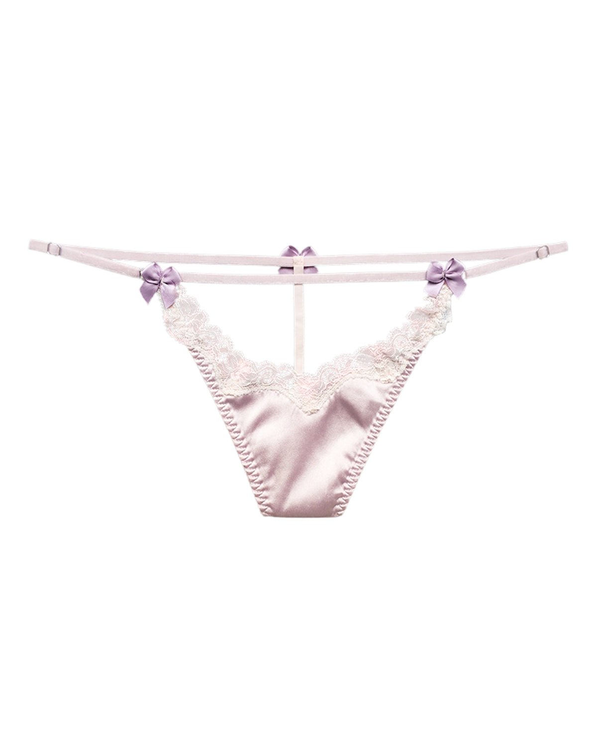 FEELITS Seduction Silk Embroidered Lace Low - Rise T - Back Thong with Bow – Luxury 93% Mulberry Silk Lingerie for Women, Sensual, Honeymoon & Wedding Ready - FEELITS