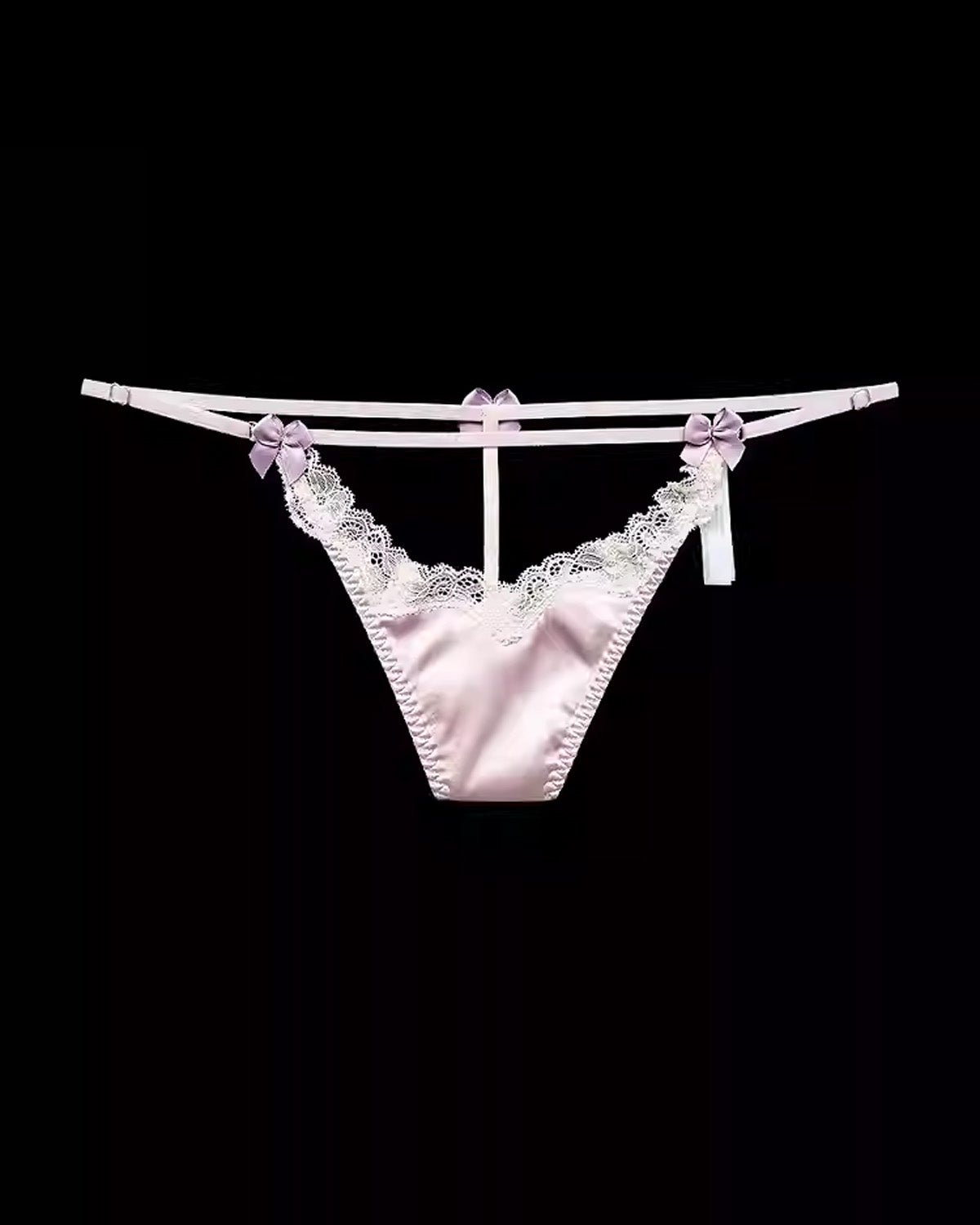 FEELITS Seduction Silk Embroidered Lace Low - Rise T - Back Thong with Bow – Luxury 93% Mulberry Silk Lingerie for Women, Sensual, Honeymoon & Wedding Ready - FEELITS