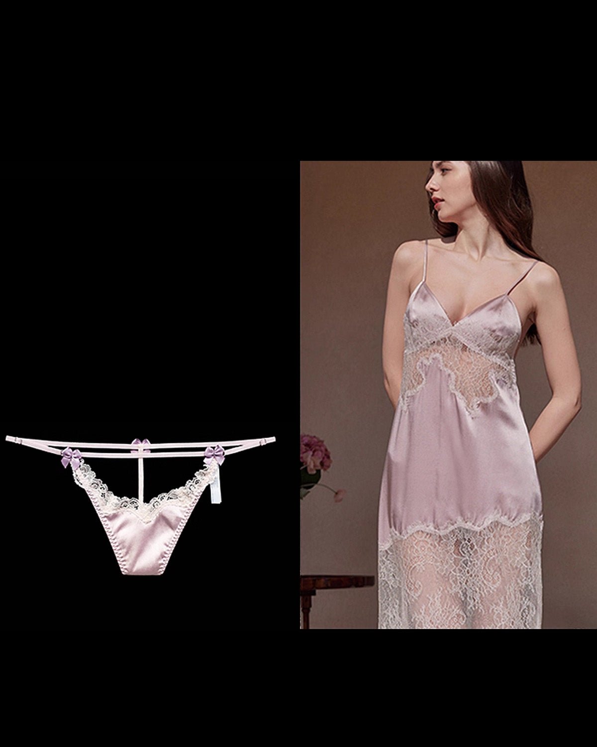 FEELITS Seduction Silk Embroidered Lace Low - Rise T - Back Thong with Bow – Luxury 93% Mulberry Silk Lingerie for Women, Sensual, Honeymoon & Wedding Ready - FEELITS