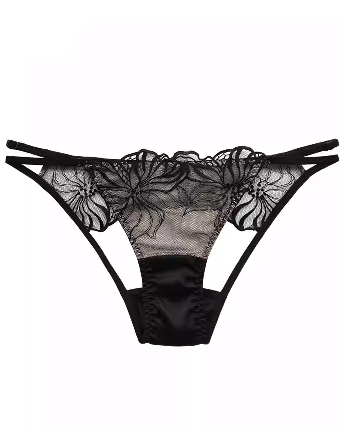 FEELITS Seduction Silk Embroidered Lace Low - Rise Thong Panties – Luxury Silk Lingerie for Women, Perfect for Honeymoon & Wedding - FEELITS