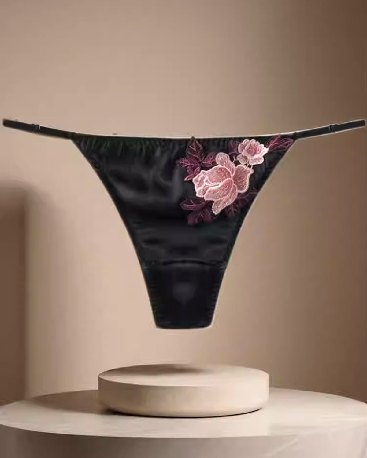 FEELITS Seduction Silk Thong – Low - Rise Embroidered Lace Silk G - String Panties for Women - FEELITS