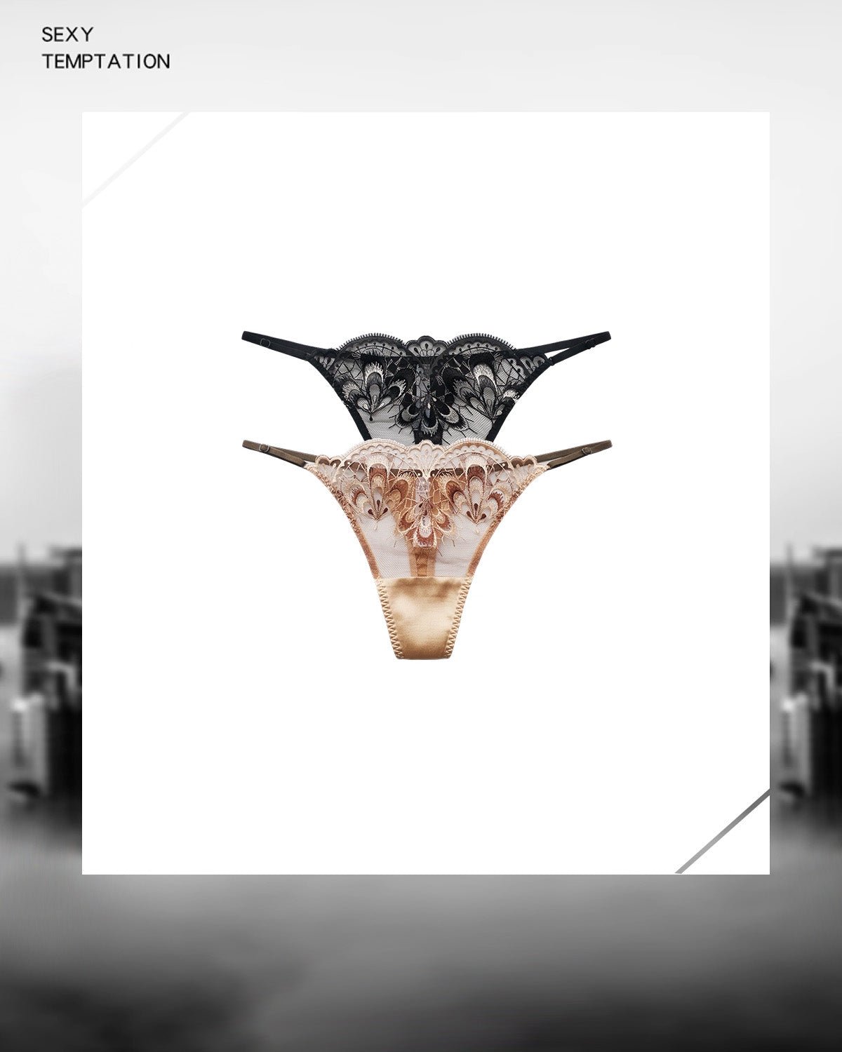 FEELITS Seduction Silk Thong – Low - Rise Sheer Lace Embroidered G - String Panties for Women - FEELITS