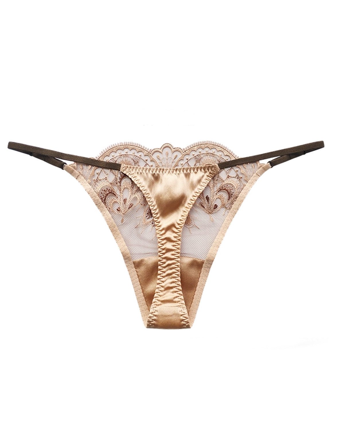 FEELITS Seduction Silk Thong – Low - Rise Sheer Lace Embroidered G - String Panties for Women - FEELITS