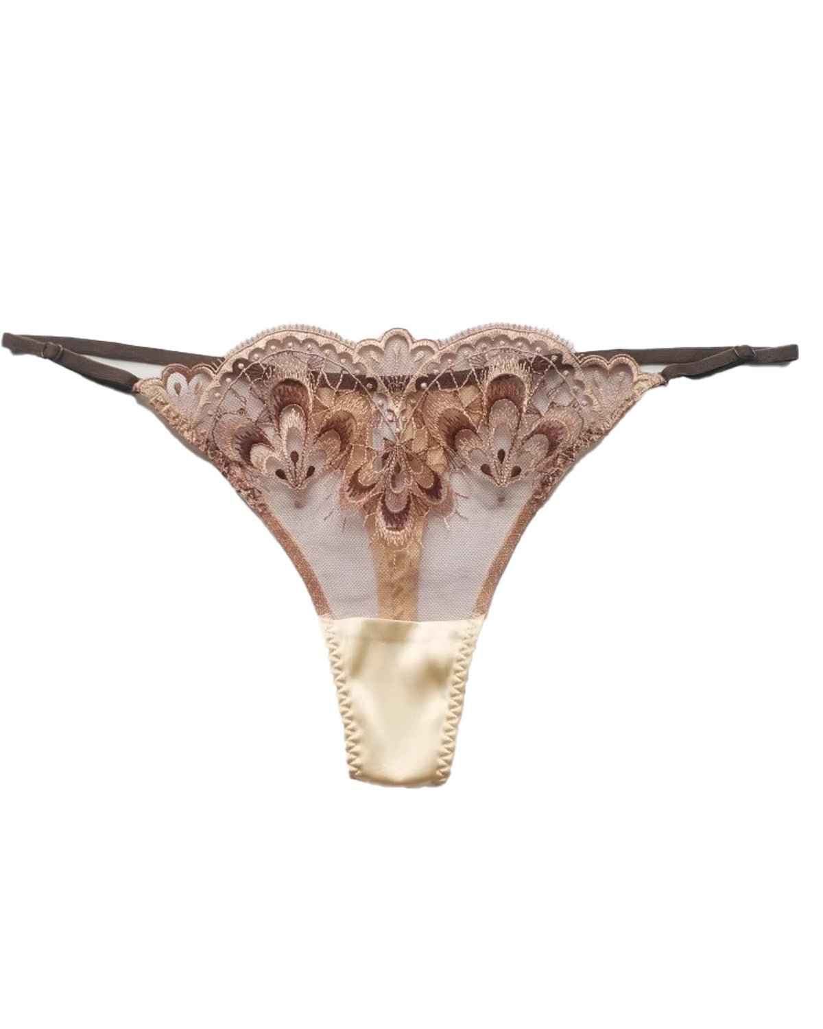 FEELITS Seduction Silk Thong – Low - Rise Sheer Lace Embroidered G - String Panties for Women - FEELITS