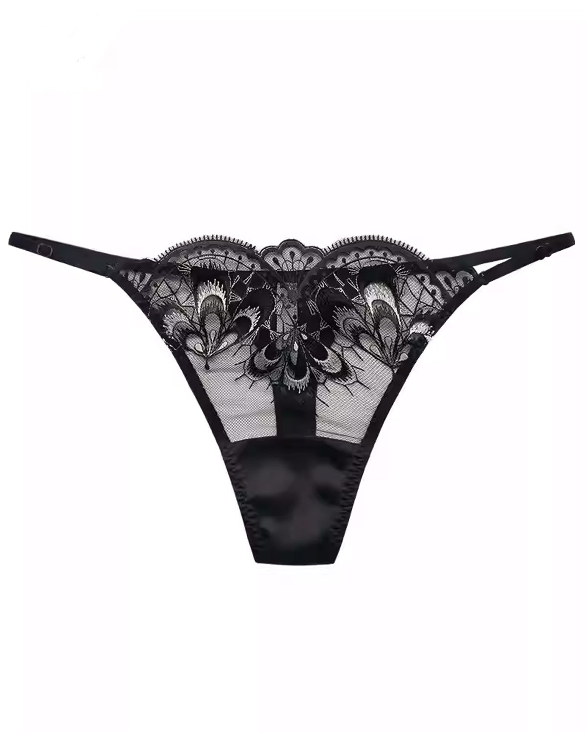 FEELITS Seduction Silk Thong – Low - Rise Sheer Lace Embroidered G - String Panties for Women - FEELITS