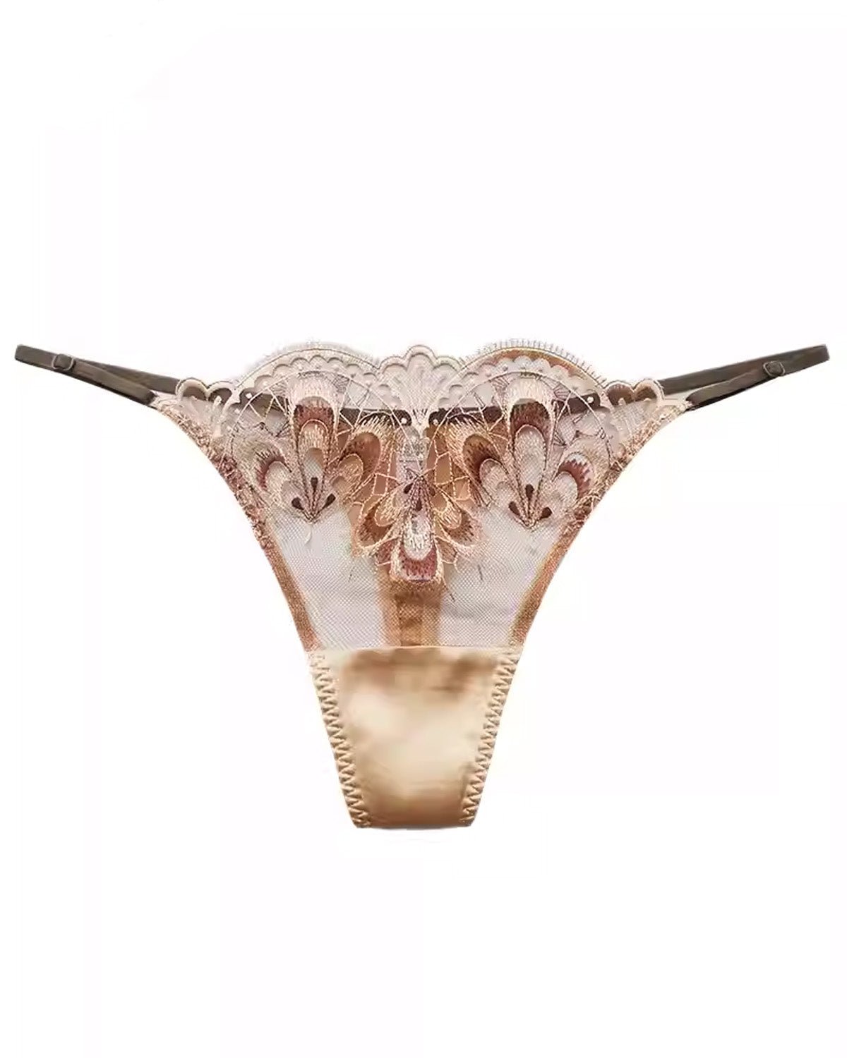 FEELITS Seduction Silk Thong – Low - Rise Sheer Lace Embroidered G - String Panties for Women - FEELITS
