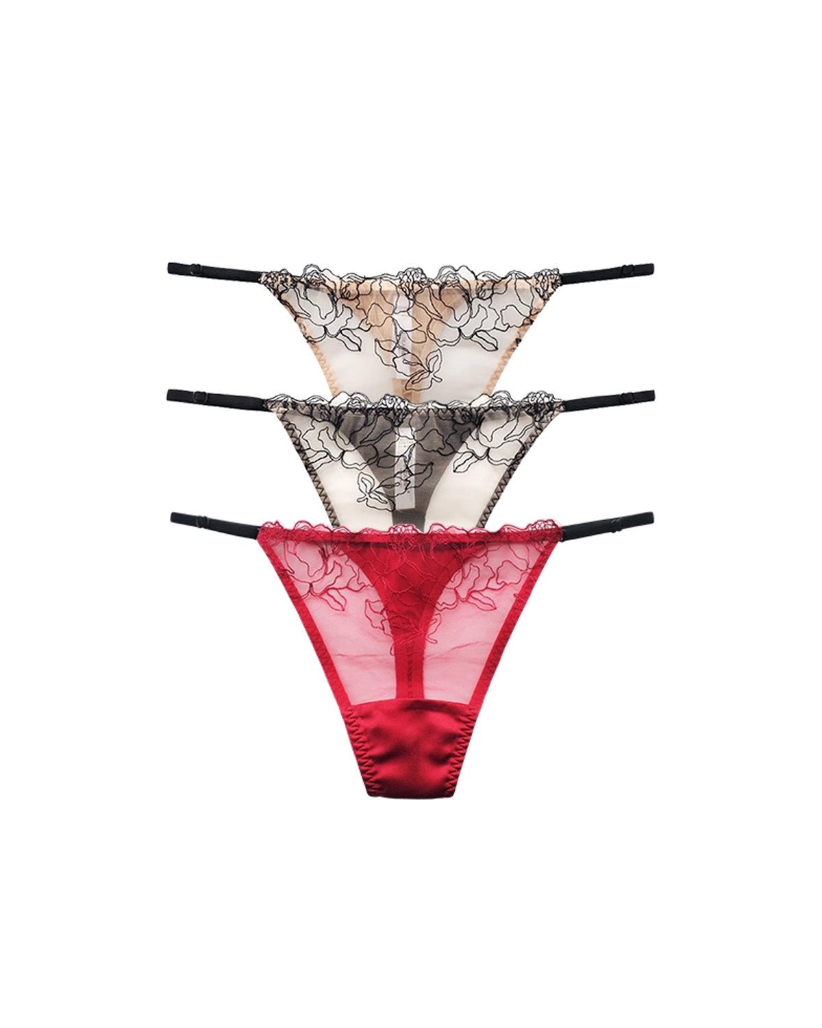 Feelits Sexy Mulberry Silk Lace Thong Panties for Women with Adjustable Waist and Exquisite Lace Design - FEELITS