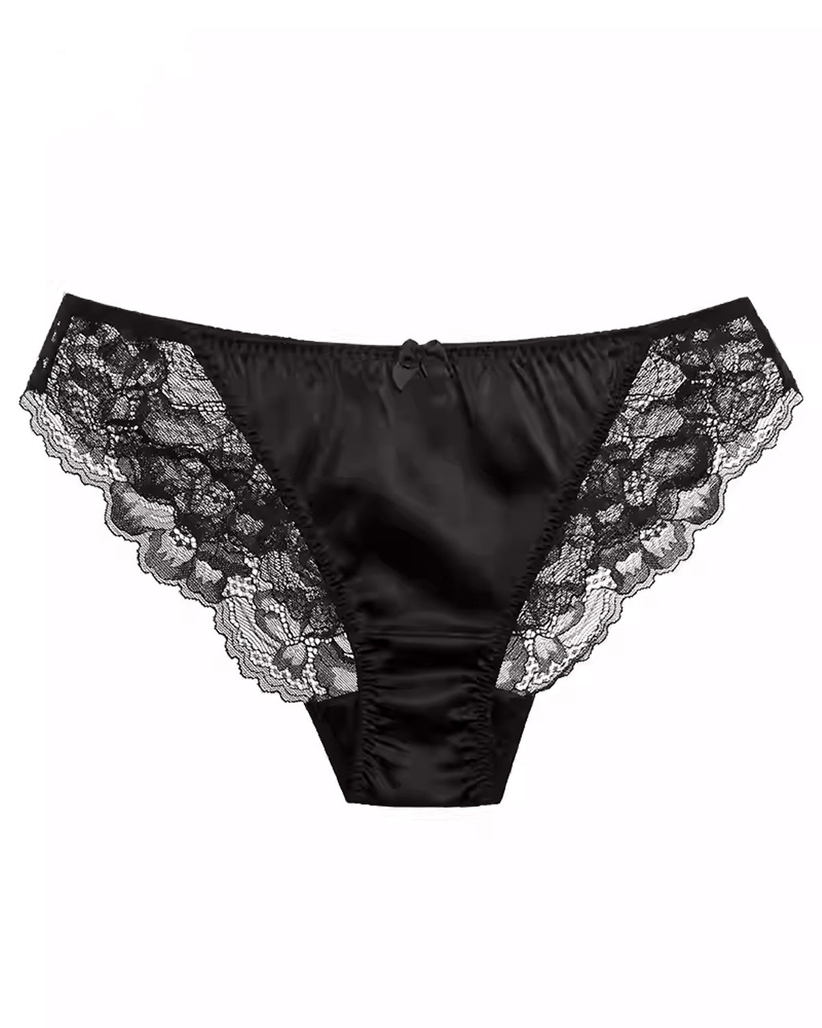FEELITS Silk & Lace Low - Rise Bikini Panties – Mulberry Silk, Sheer Sexy Lingerie with Bow Detail - FEELITS
