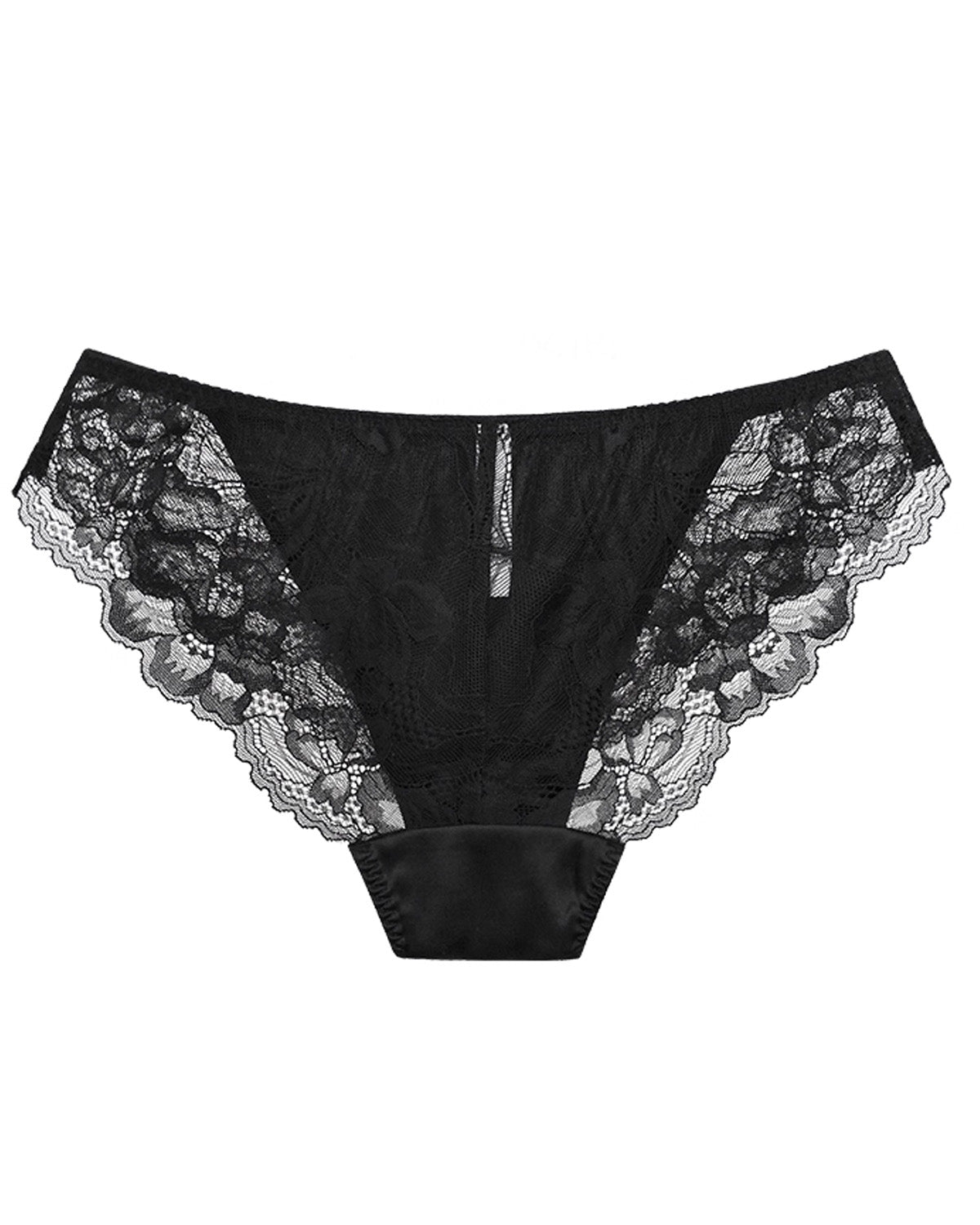 FEELITS Silk & Lace Low - Rise Bikini Panties – Mulberry Silk, Sheer Sexy Lingerie with Bow Detail - FEELITS