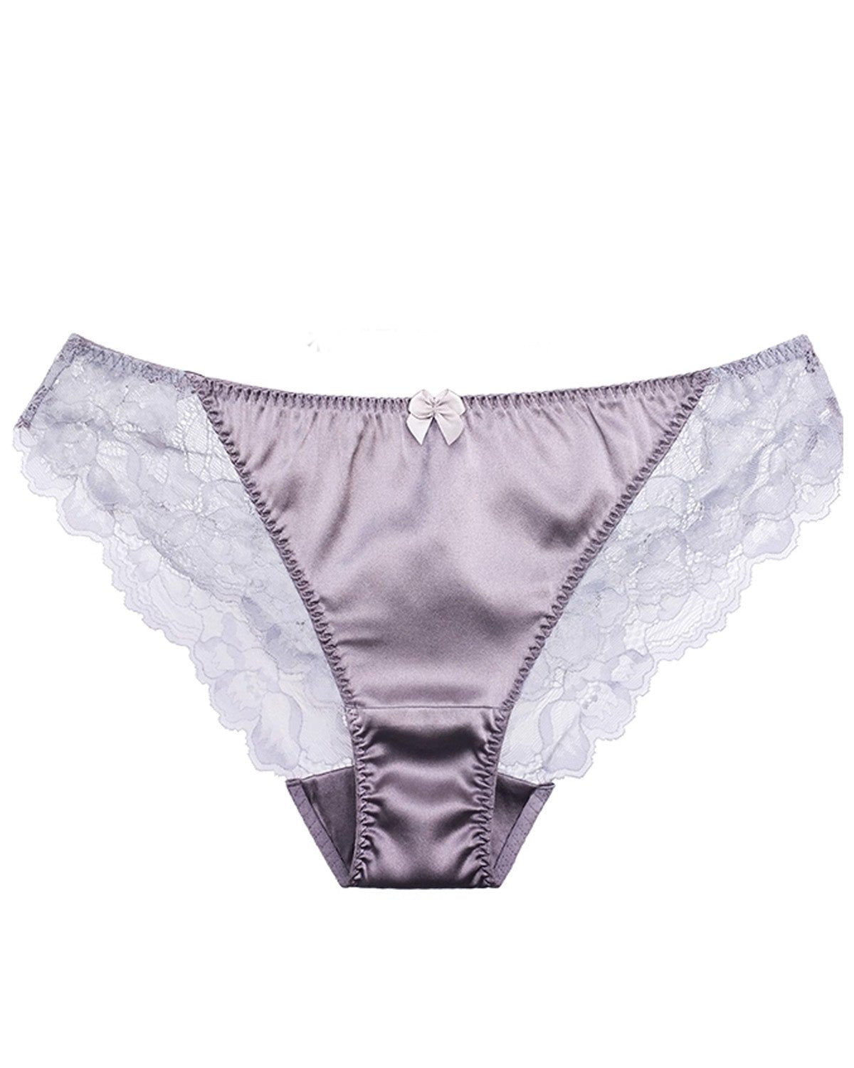 FEELITS Silk & Lace Low - Rise Bikini Panties – Mulberry Silk, Sheer Sexy Lingerie with Bow Detail - FEELITS