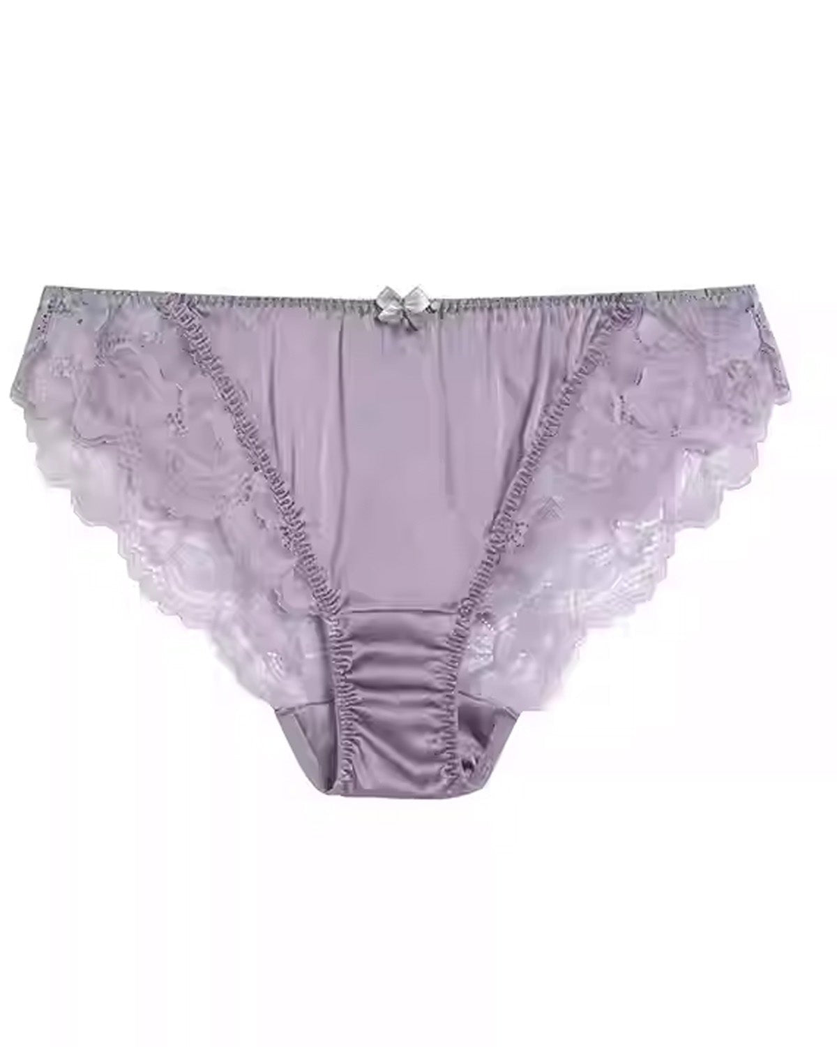 FEELITS Silk & Lace Low - Rise Bikini Panties – Mulberry Silk, Sheer Sexy Lingerie with Bow Detail - FEELITS