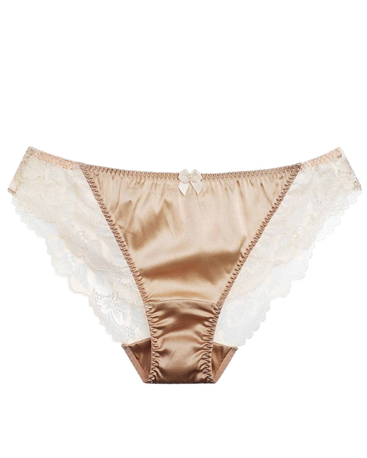 FEELITS Silk & Lace Low - Rise Bikini Panties – Mulberry Silk, Sheer Sexy Lingerie with Bow Detail - FEELITS