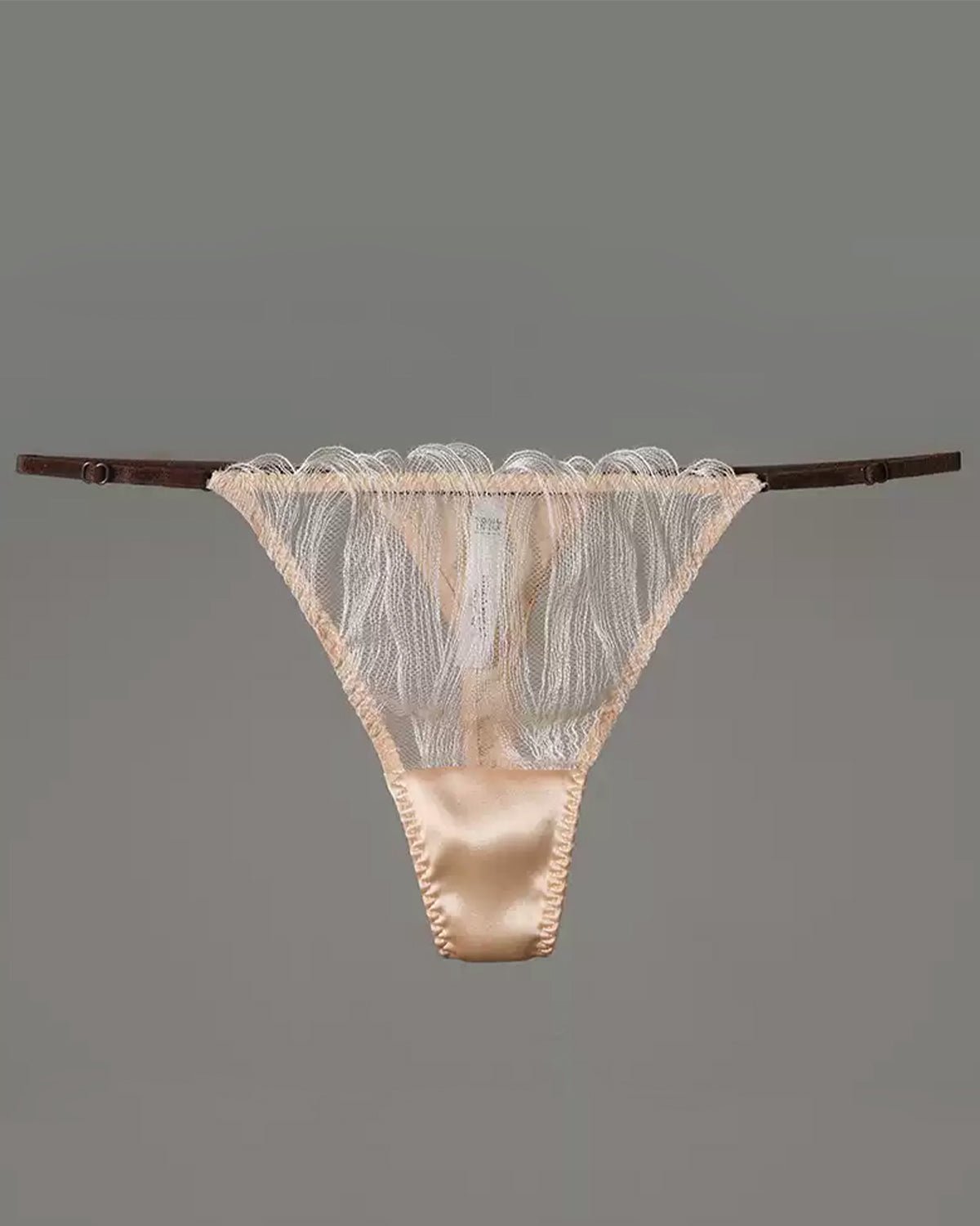FEELITS SPA31 Mulberry Silk Embroidered Lace T - Back Thong – Low - Rise, Adjustable & No - Show Fit - FEELITS
