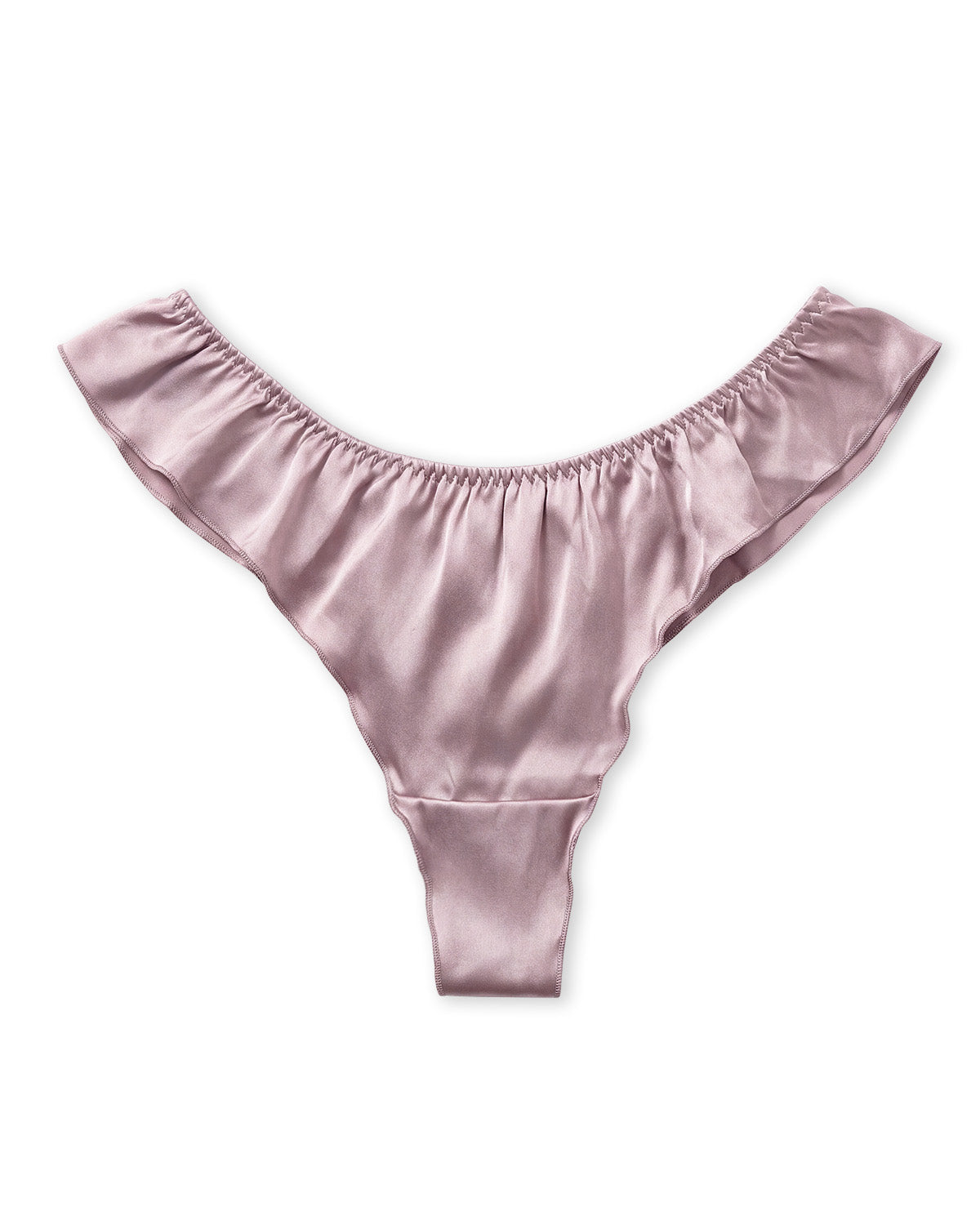 FEELITS TH14 Pink low-rise ruffle silk cheeky thong, flat lay #Color_Pink