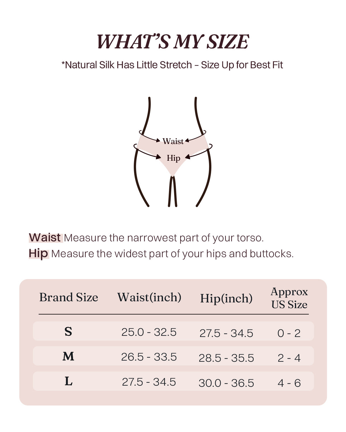 FEELITS TH14 S M L waist and hip size guide in inches