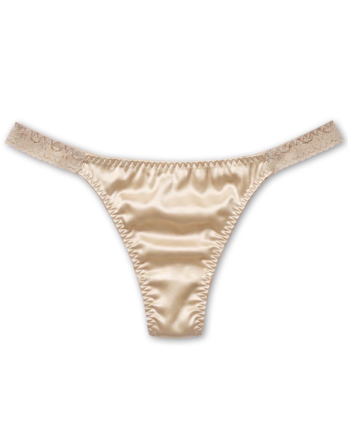FEELITS TH15 Silk Lace-Trim T-Back Thong – 100% Mulberry Silk, Shiny & Breathable - FEELITS