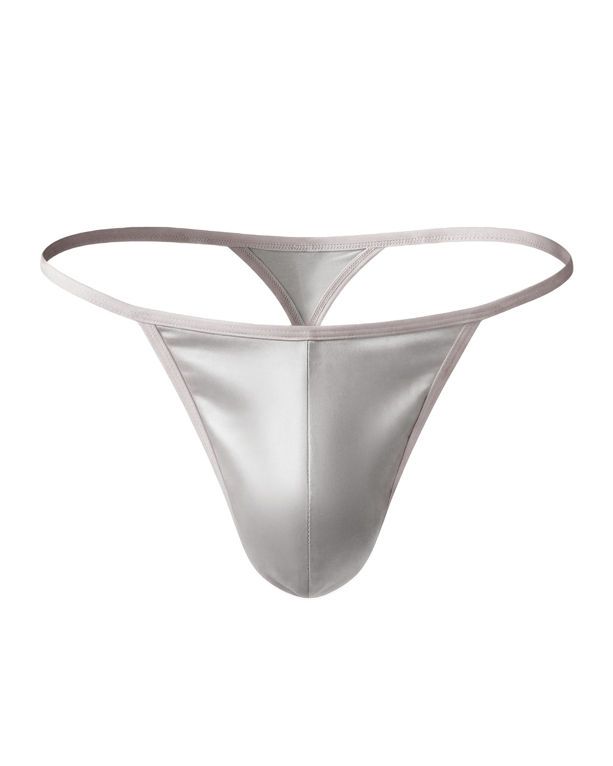 FEELITS THM01 glint silver mulberry silk T-back thong for men - front product view on white #Color_Glint Silver