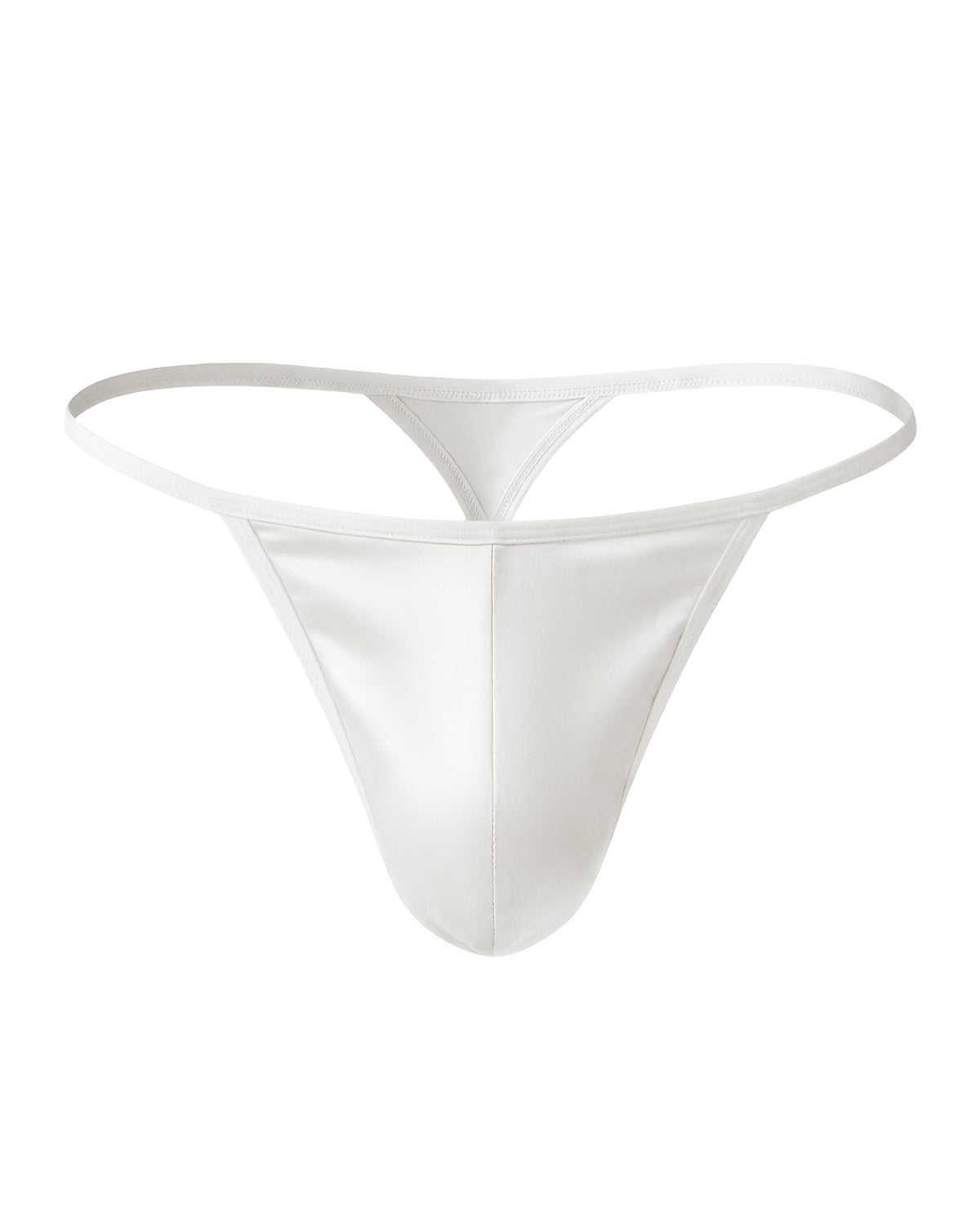 FEELITS THM01 pearl white mulberry silk T-back thong for men - front product view on white #Color_Pearl White