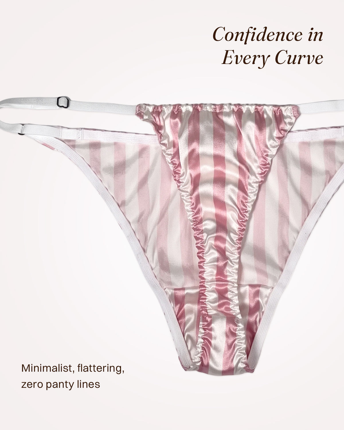 FEELITS THP01 blush stripe V-front silk thong — front and back